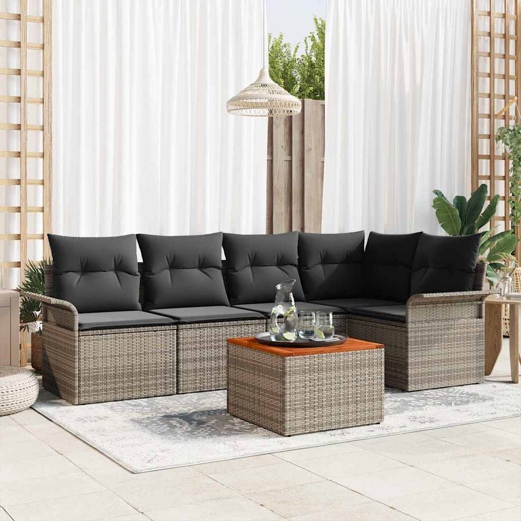 Garden Sofa Set with Cushion 6 pcs Grey Poly Rattan