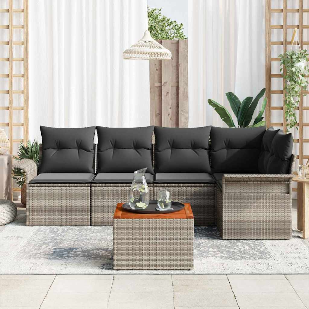 Garden Sofa Set with Cushion 6 pcs Grey Poly Rattan