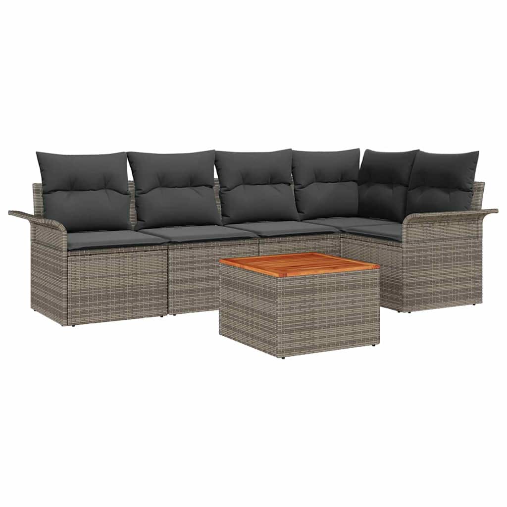 Garden Sofa Set with Cushion 6 pcs Grey Poly Rattan