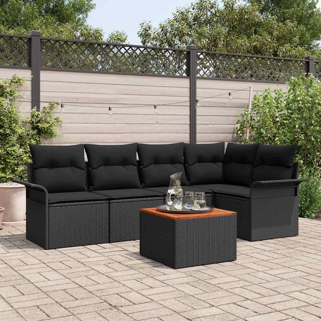 Garden Sofa Set with Cushion 6 pcs Black Poly Rattan