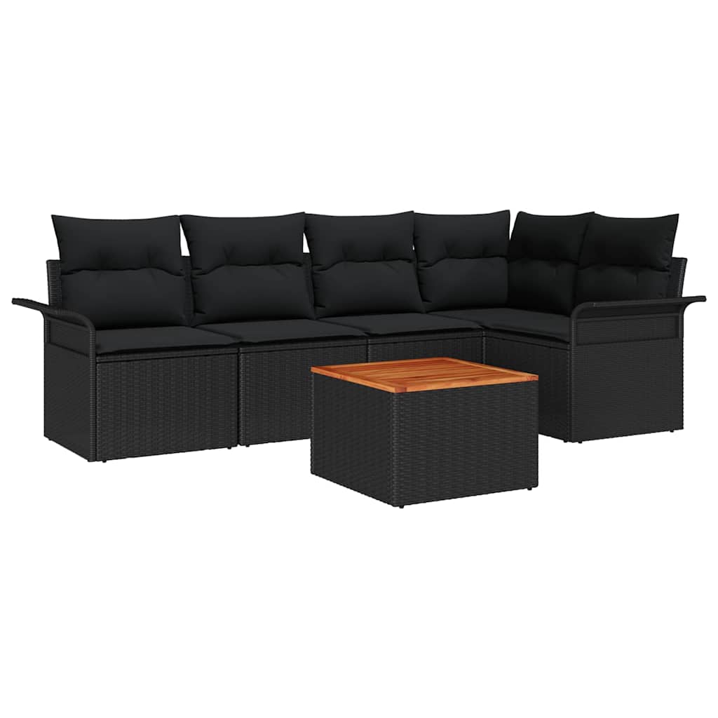 Garden Sofa Set with Cushion 6 pcs Black Poly Rattan