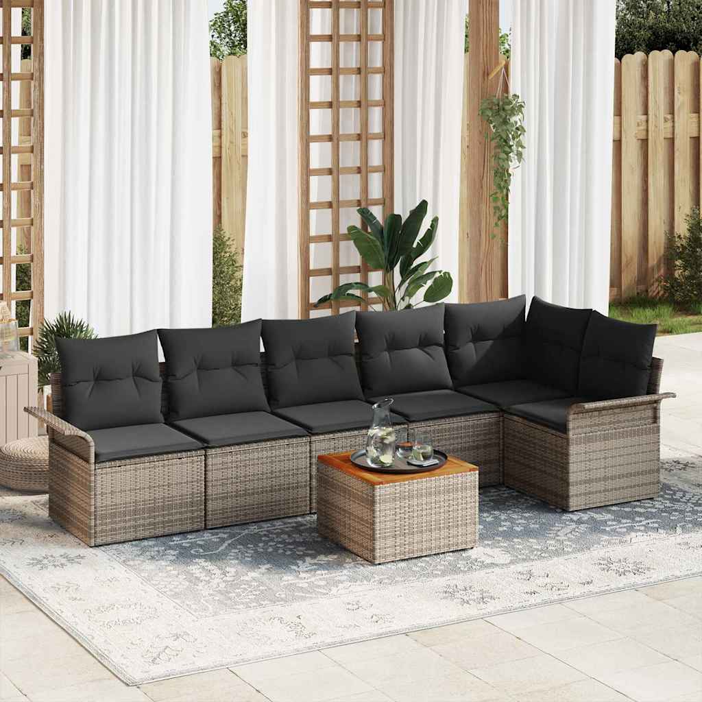 Garden Sofa Set with Cushion 7 pcs Grey Poly Rattan