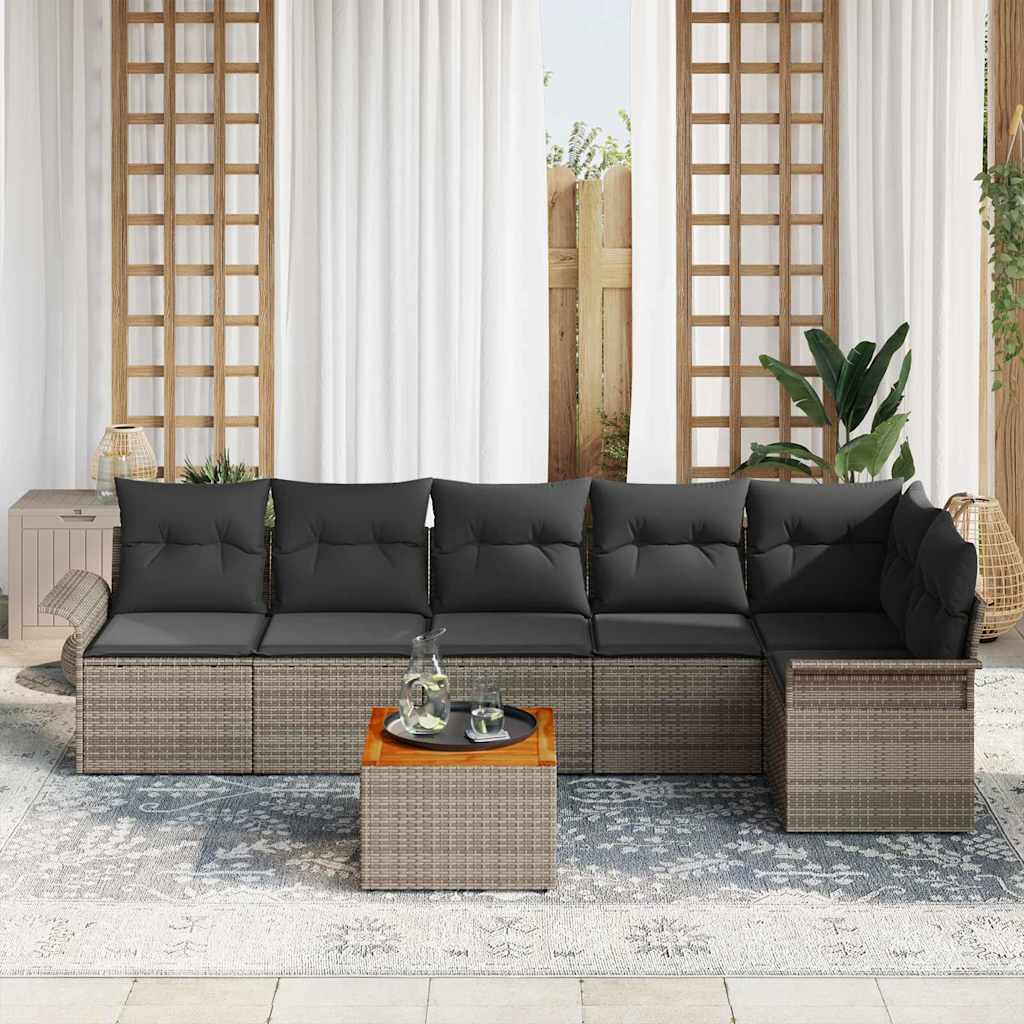 Garden Sofa Set with Cushion 7 pcs Grey Poly Rattan