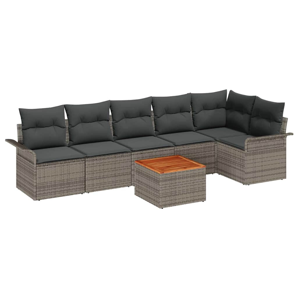 Garden Sofa Set with Cushion 7 pcs Grey Poly Rattan