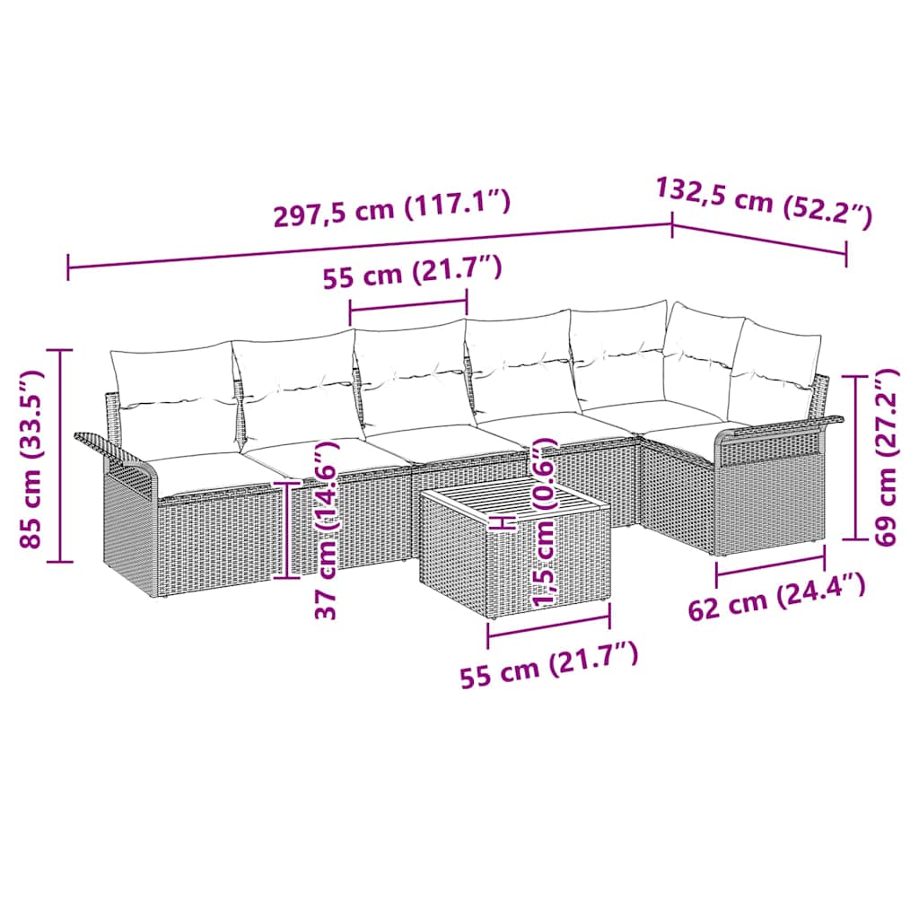 Garden Sofa Set with Cushion 7 pcs Grey Poly Rattan