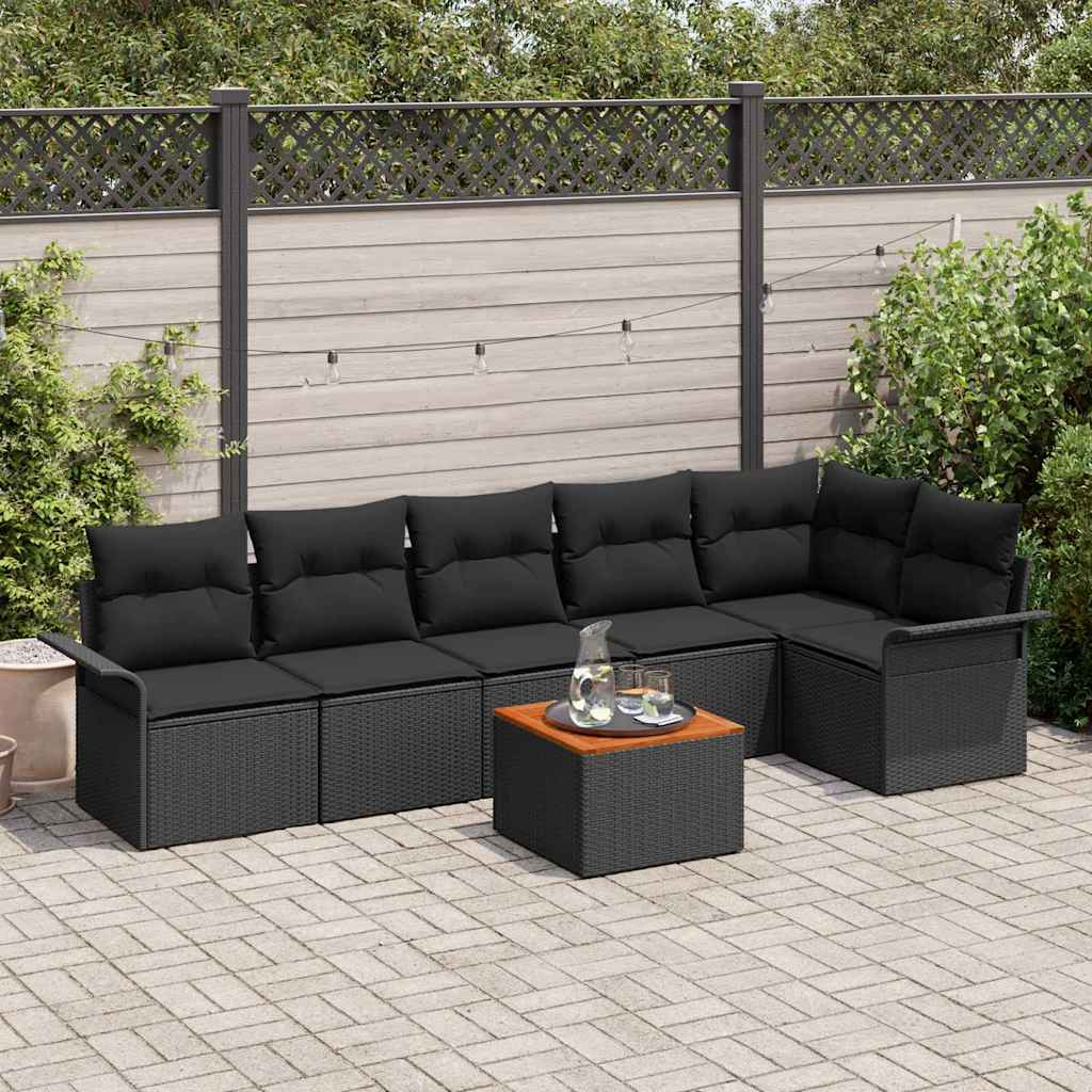 Garden Sofa Set with Cushion 7 pcs Black Poly Rattan