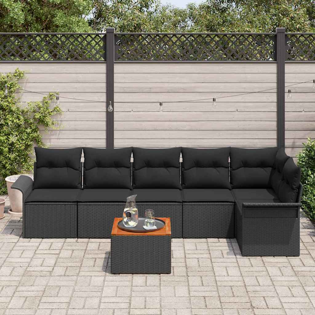 Garden Sofa Set with Cushion 7 pcs Black Poly Rattan