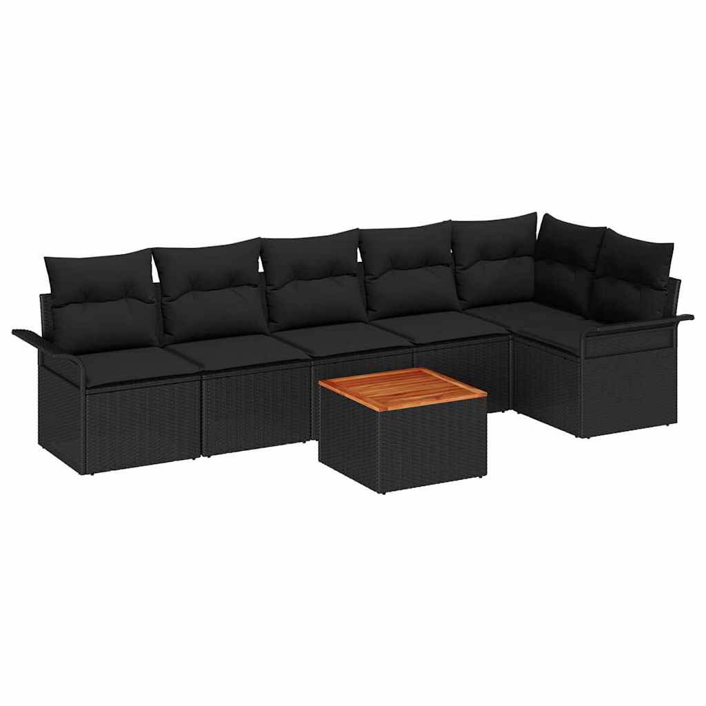 Garden Sofa Set with Cushion 7 pcs Black Poly Rattan