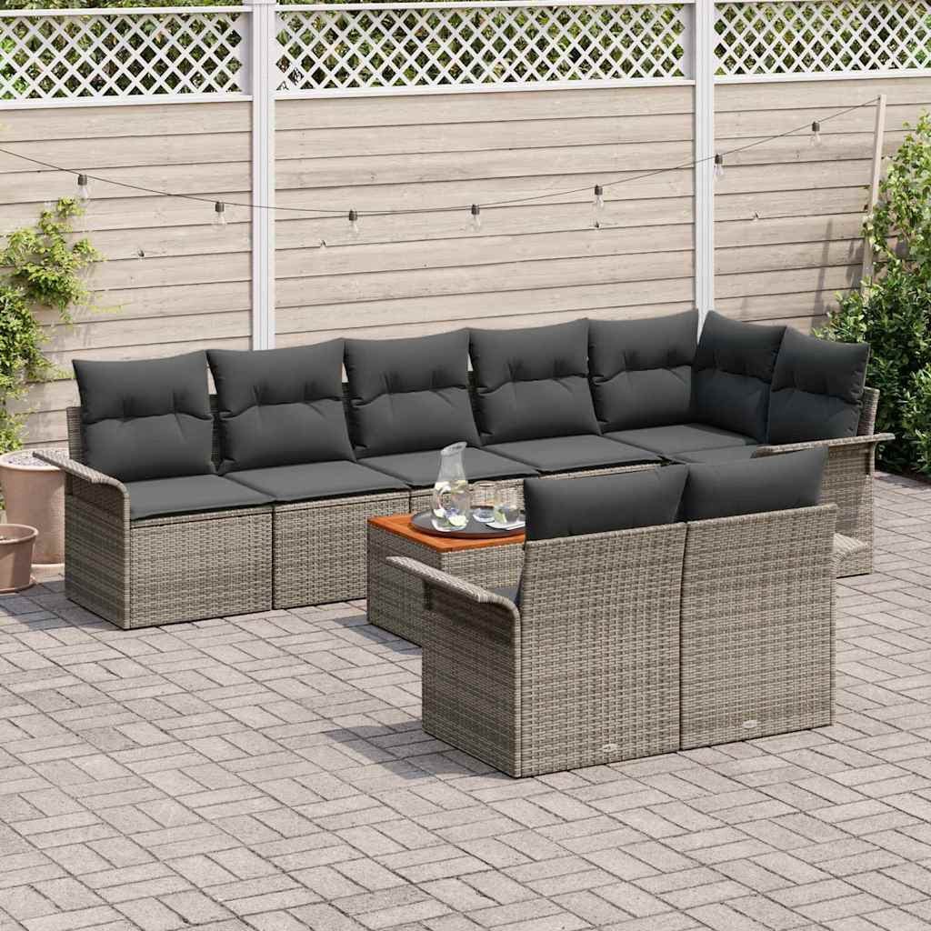 Garden Sofa Set with Cushion 9 pcs Grey Poly Rattan
