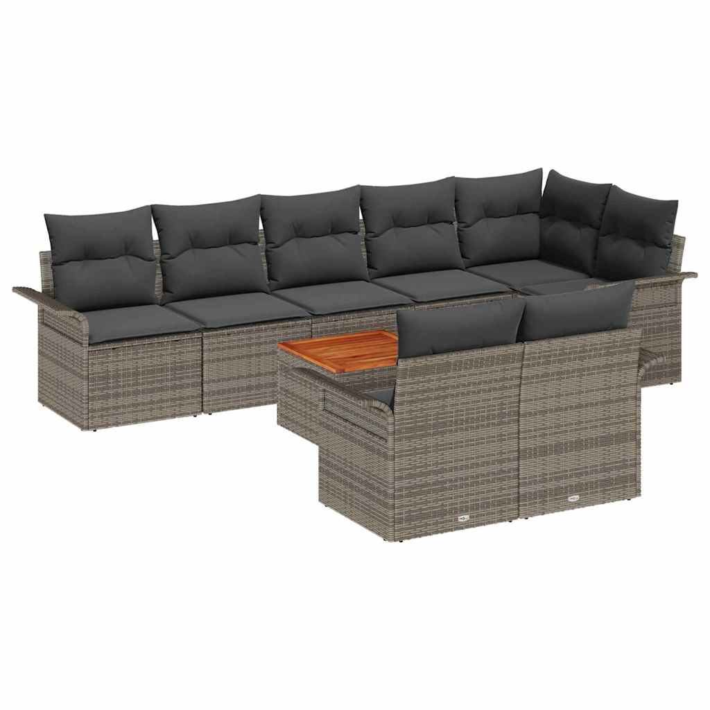 Garden Sofa Set with Cushion 9 pcs Grey Poly Rattan