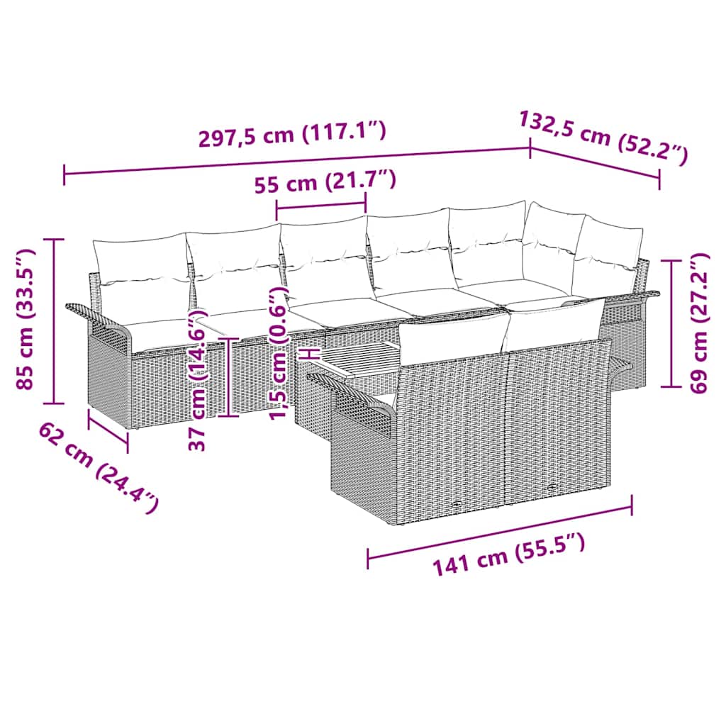 Garden Sofa Set with Cushion 9 pcs Grey Poly Rattan