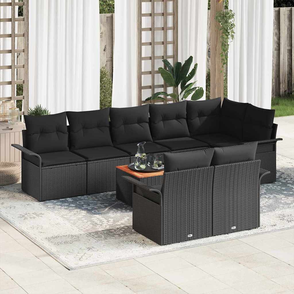 Garden Sofa Set with Cushion 9 pcs Black Poly Rattan