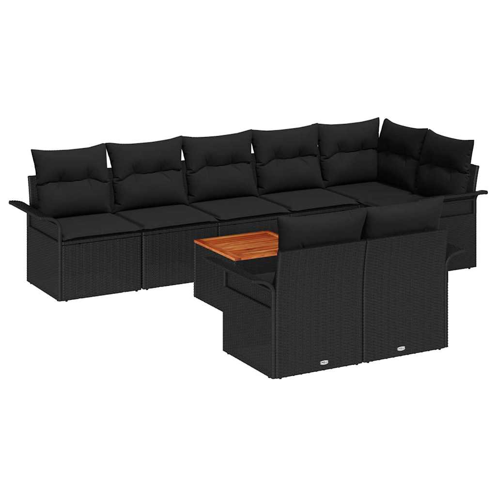 Garden Sofa Set with Cushion 9 pcs Black Poly Rattan