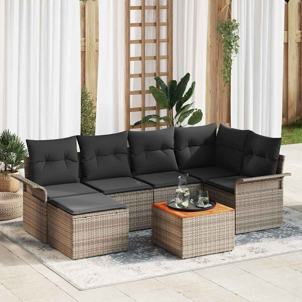 Garden Sofa Set with Cushion 7 pcs Grey Poly Rattan