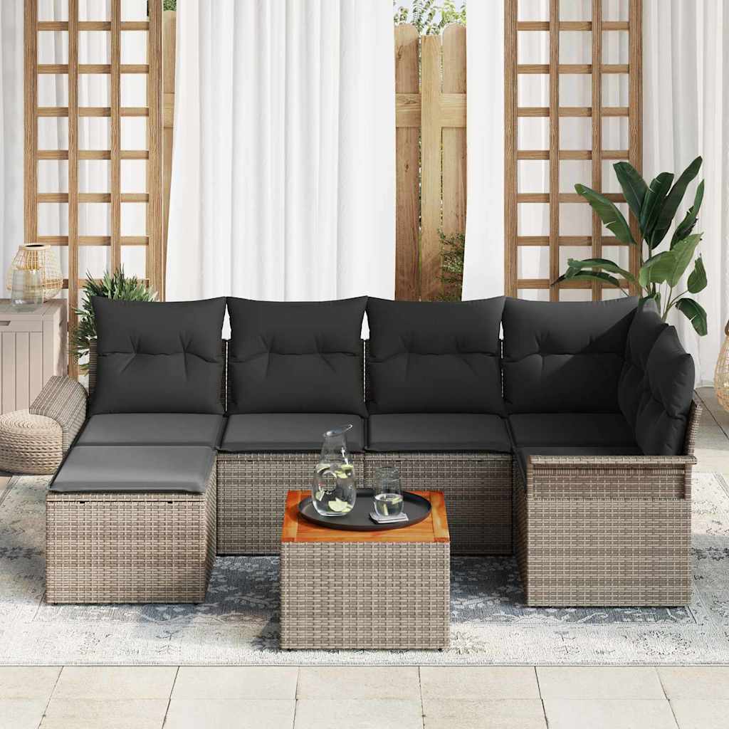 Garden Sofa Set with Cushion 7 pcs Grey Poly Rattan