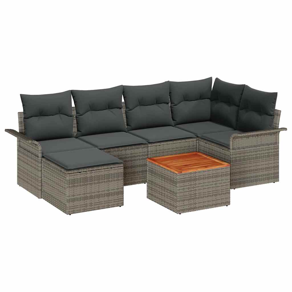 Garden Sofa Set with Cushion 7 pcs Grey Poly Rattan