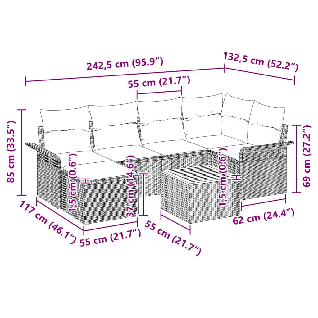 Garden Sofa Set with Cushion 7 pcs Grey Poly Rattan