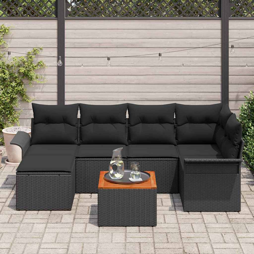 Garden Sofa Set with Cushion 7 pcs Black Poly Rattan