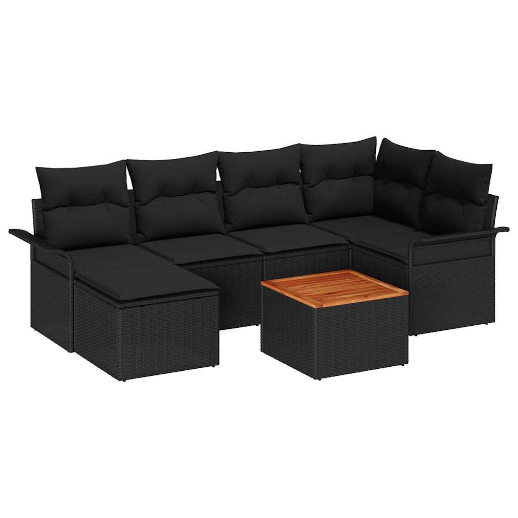 Garden Sofa Set with Cushion 7 pcs Black Poly Rattan