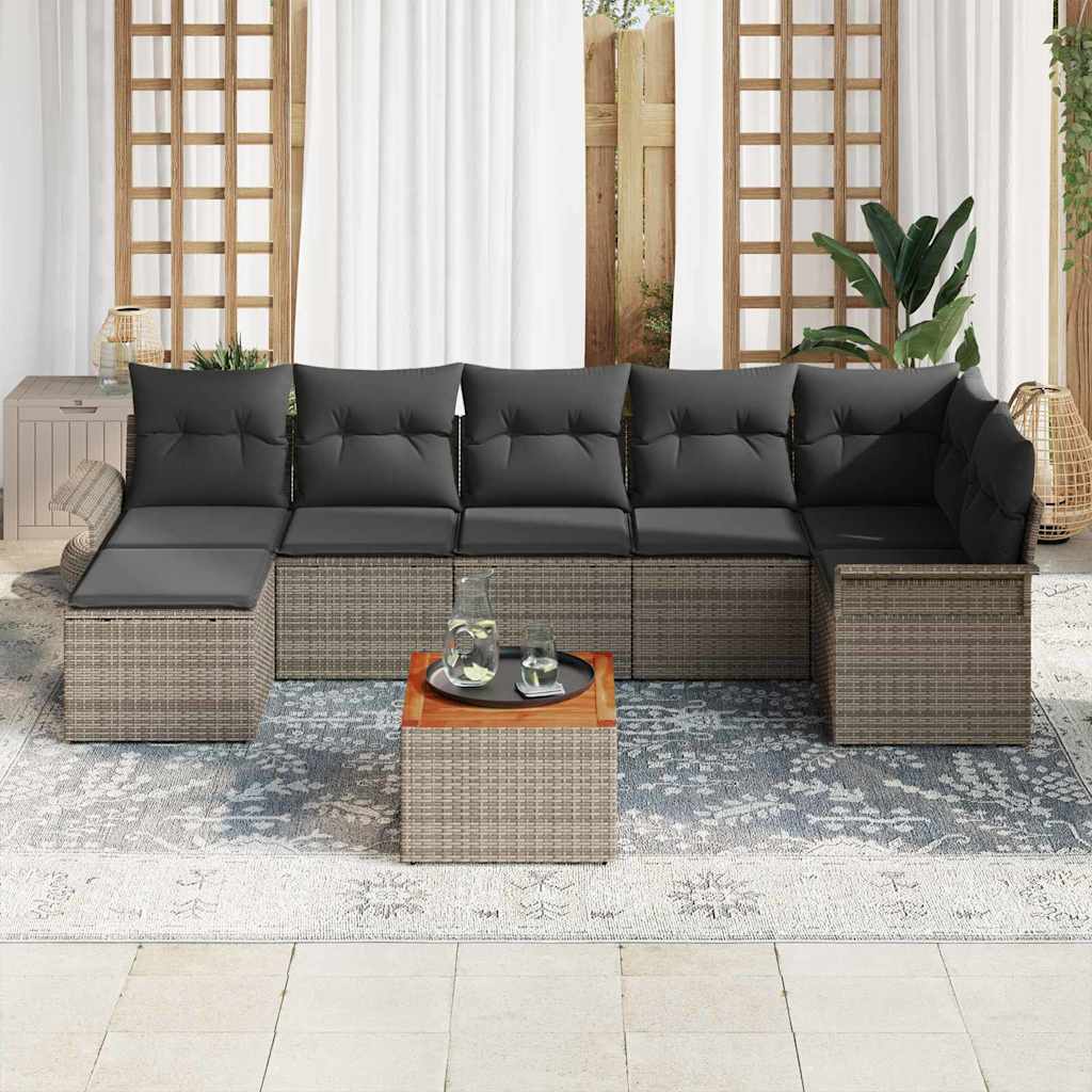 Garden Sofa Set with Cushion 8 pcs Grey Poly Rattan