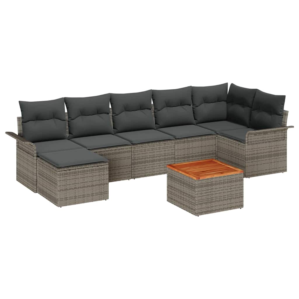 Garden Sofa Set with Cushion 8 pcs Grey Poly Rattan