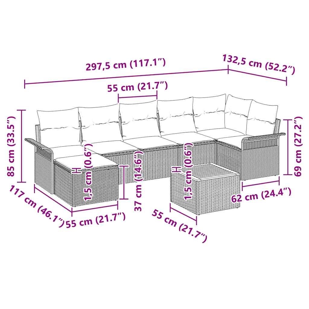 Garden Sofa Set with Cushion 8 pcs Grey Poly Rattan