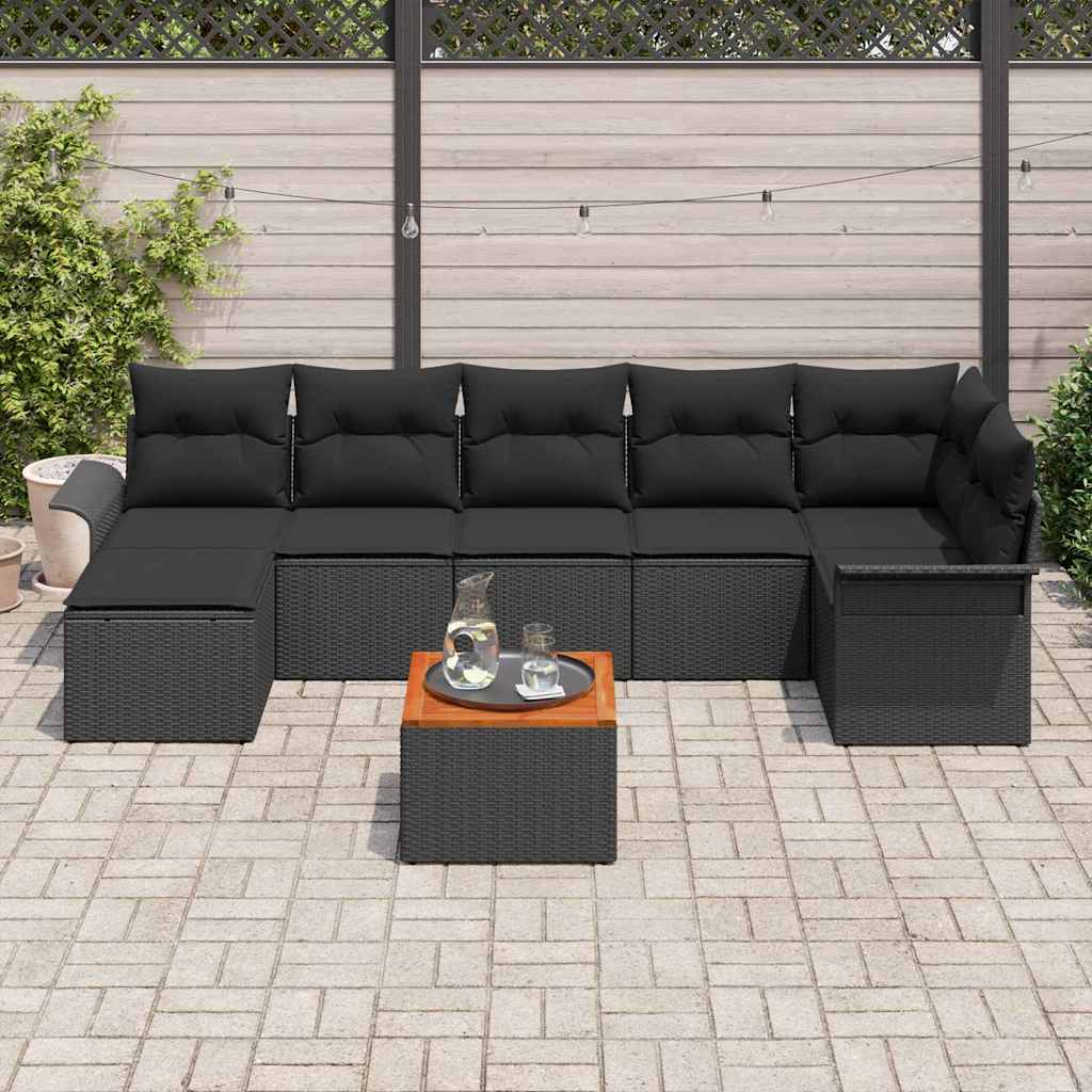 Garden Sofa Set with Cushion 8 pcs Black Poly Rattan
