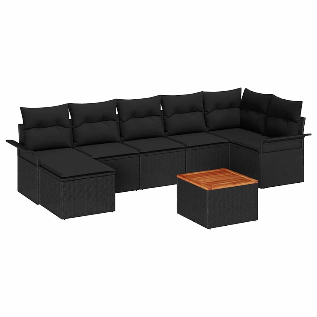 Garden Sofa Set with Cushion 8 pcs Black Poly Rattan