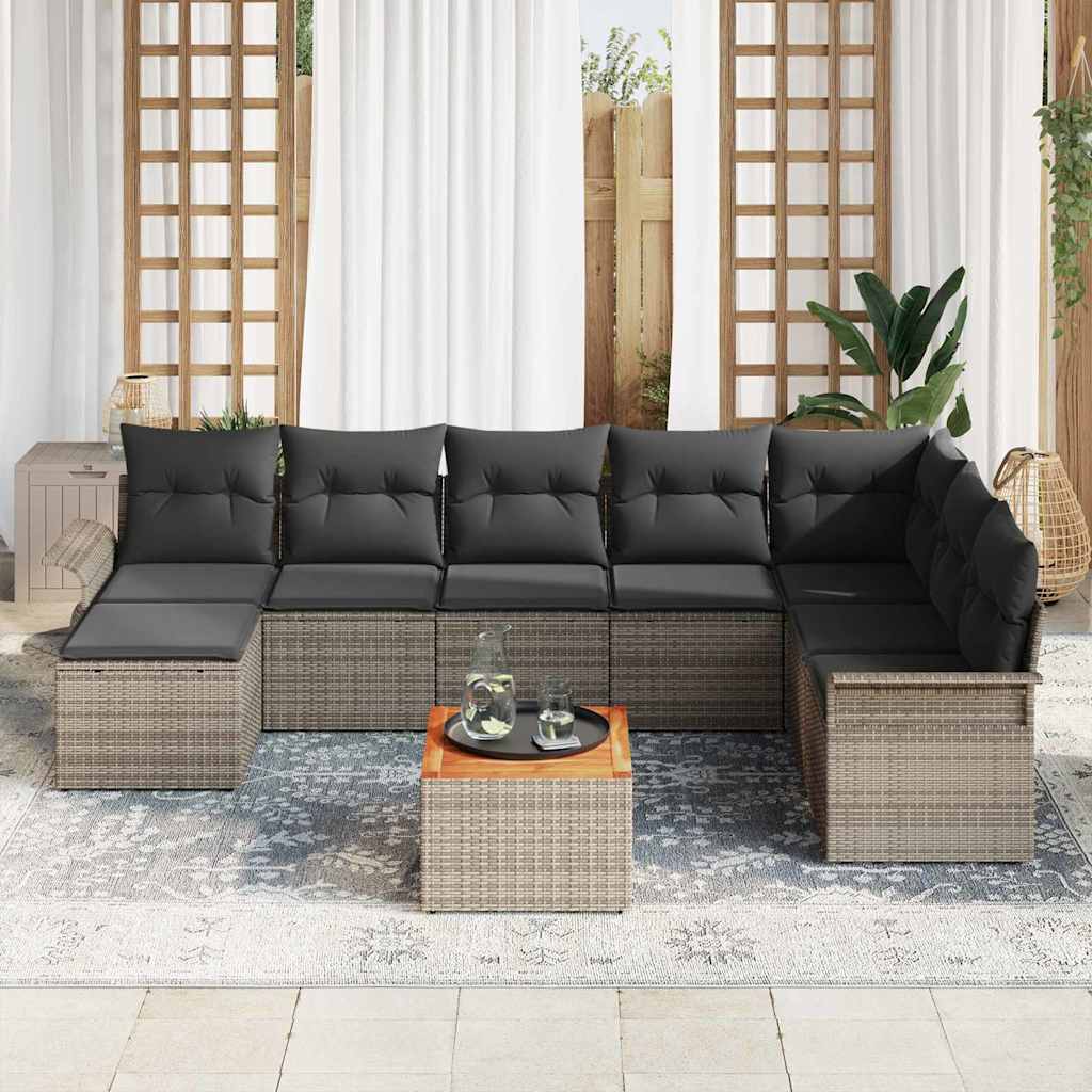 Garden Sofa Set with Cushion 9 pcs Grey Poly Rattan
