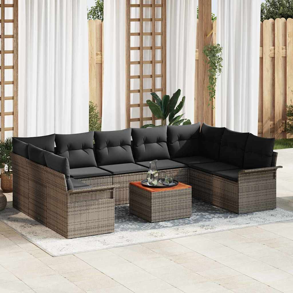 Garden Sofa Set with Cushion 10 pcs Grey Poly Rattan