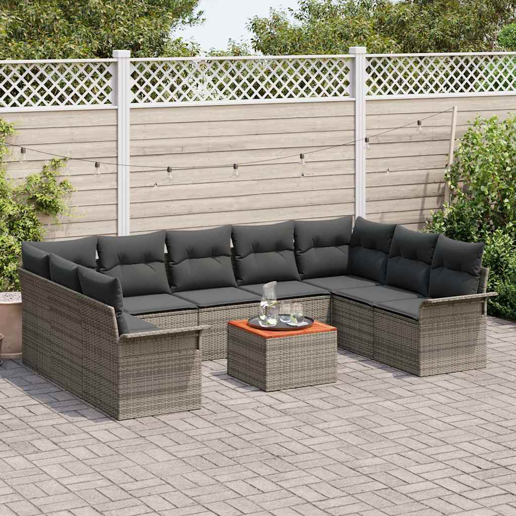 Garden Sofa Set with Cushion 10 pcs Grey Poly Rattan