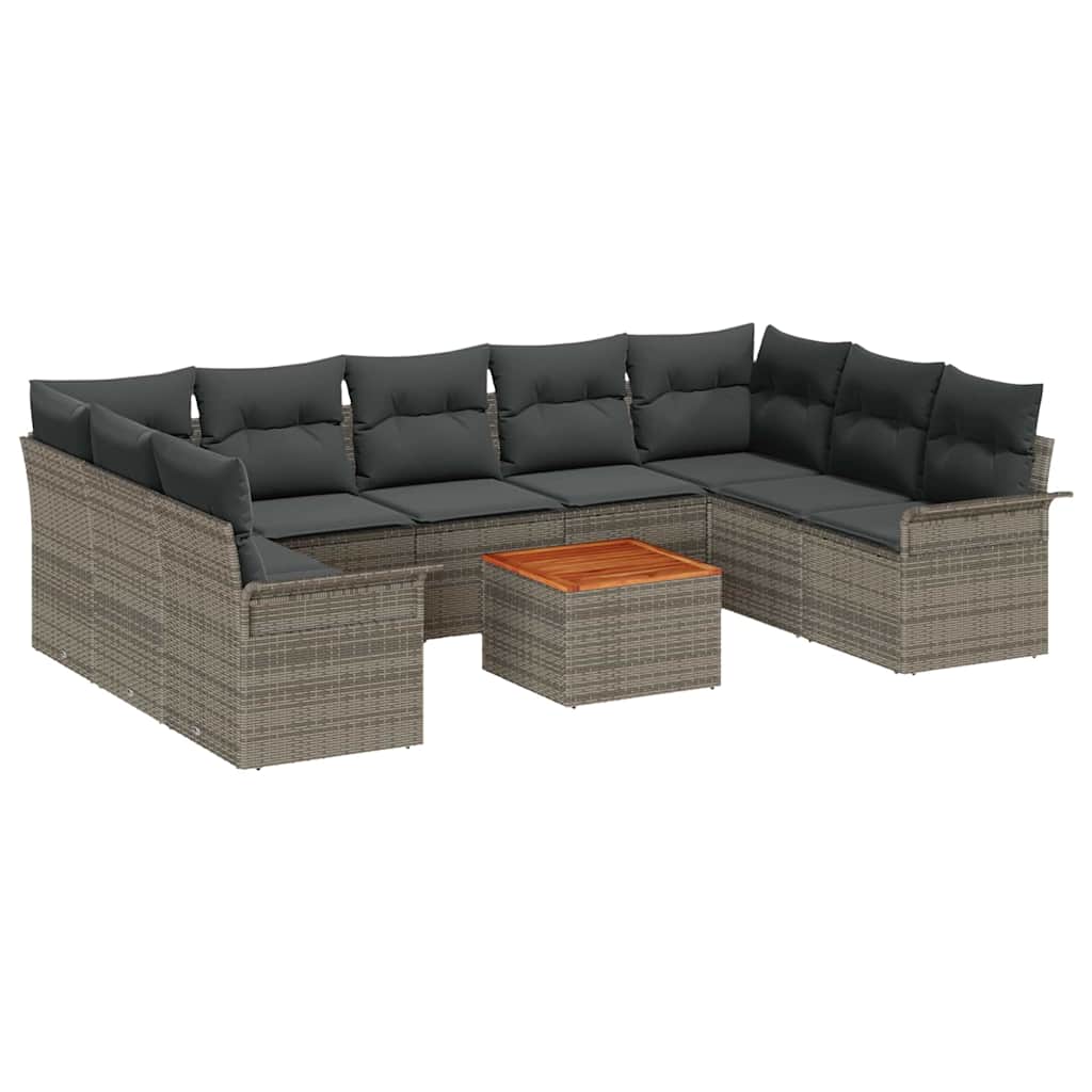 Garden Sofa Set with Cushion 10 pcs Grey Poly Rattan