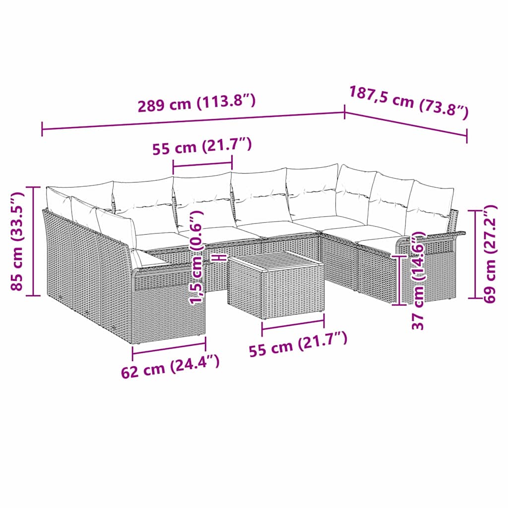 Garden Sofa Set with Cushion 10 pcs Black Poly Rattan