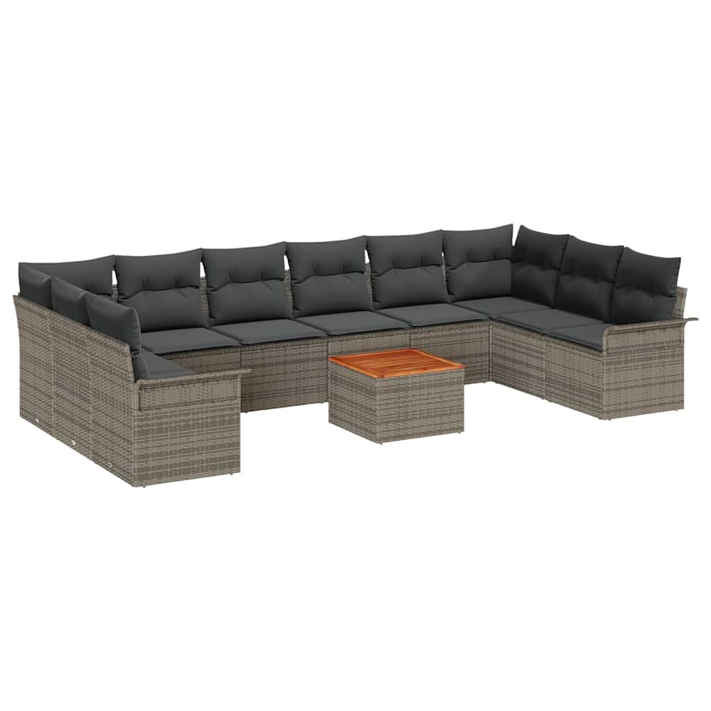 Garden Sofa Set with Cushion 11 pcs Grey Poly Rattan