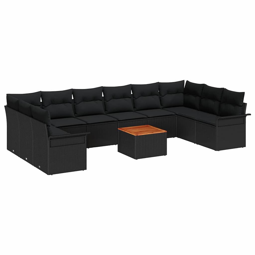 Garden Sofa Set with Cushion 11 pcs Black Poly Rattan