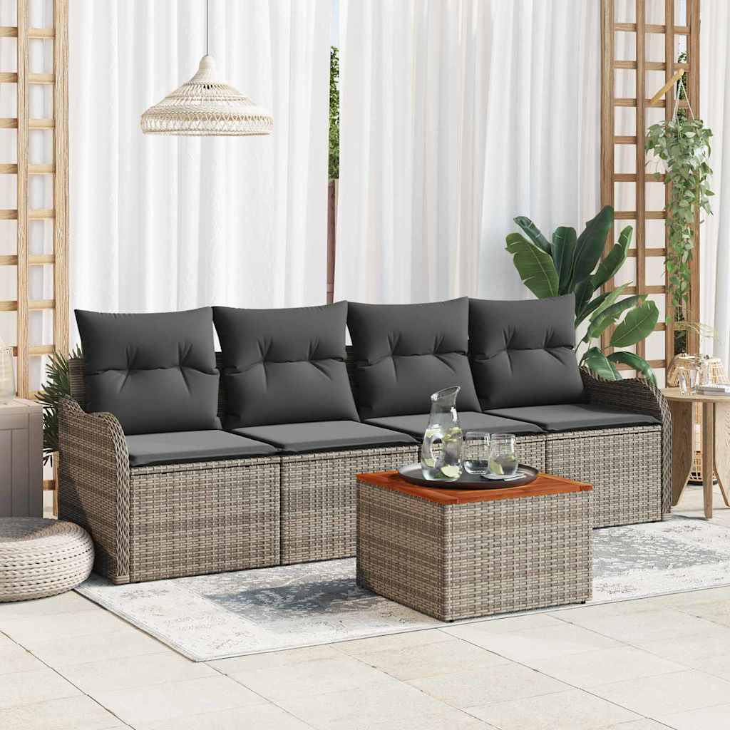 Garden Sofa Set with Cushion 5 pcs Grey Poly Rattan