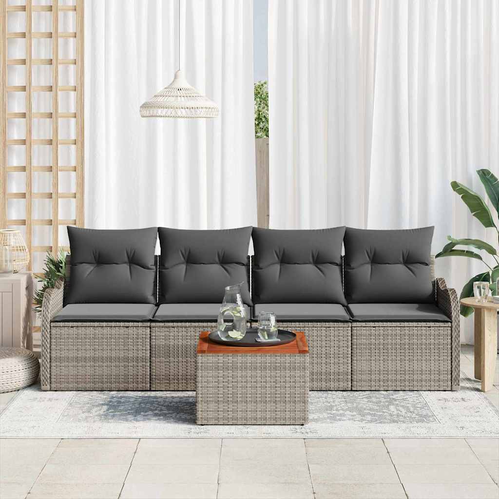 Garden Sofa Set with Cushion 5 pcs Grey Poly Rattan