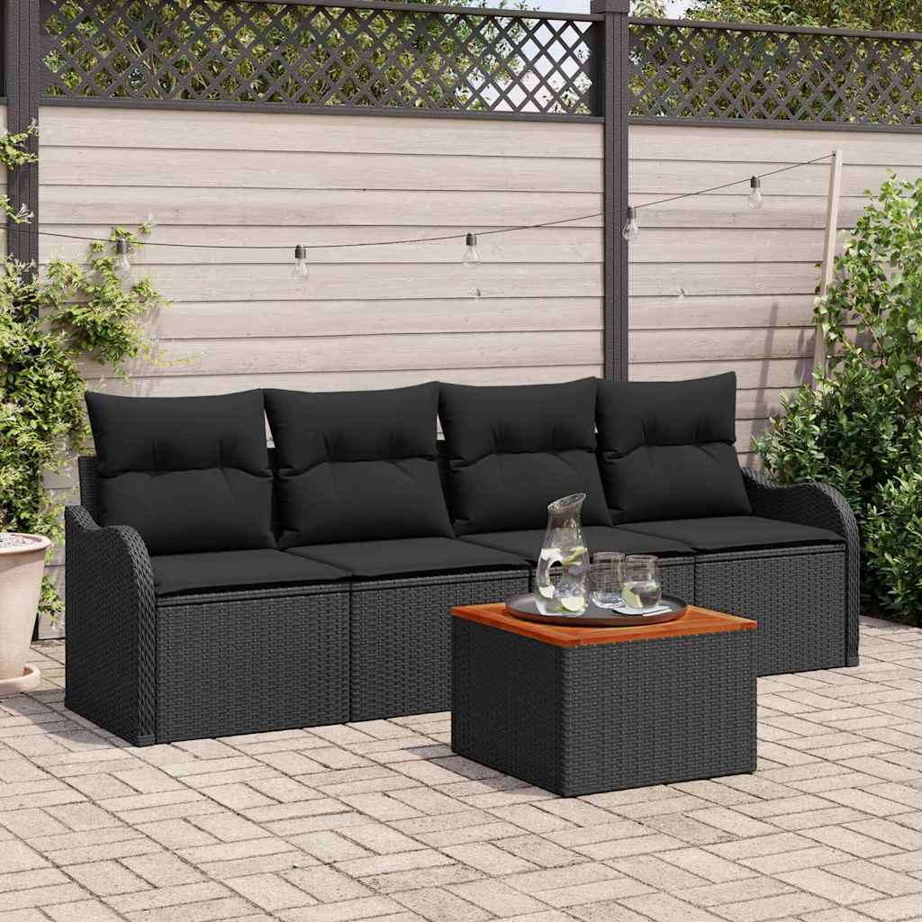 Garden Sofa Set with Cushion 5 pcs Black Poly Rattan