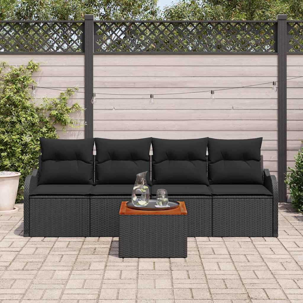 Garden Sofa Set with Cushion 5 pcs Black Poly Rattan