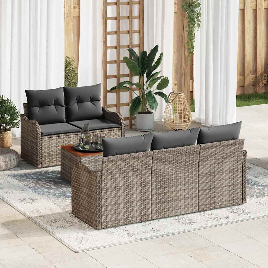 Garden Sofa Set 6 pcs Grey Poly Rattan