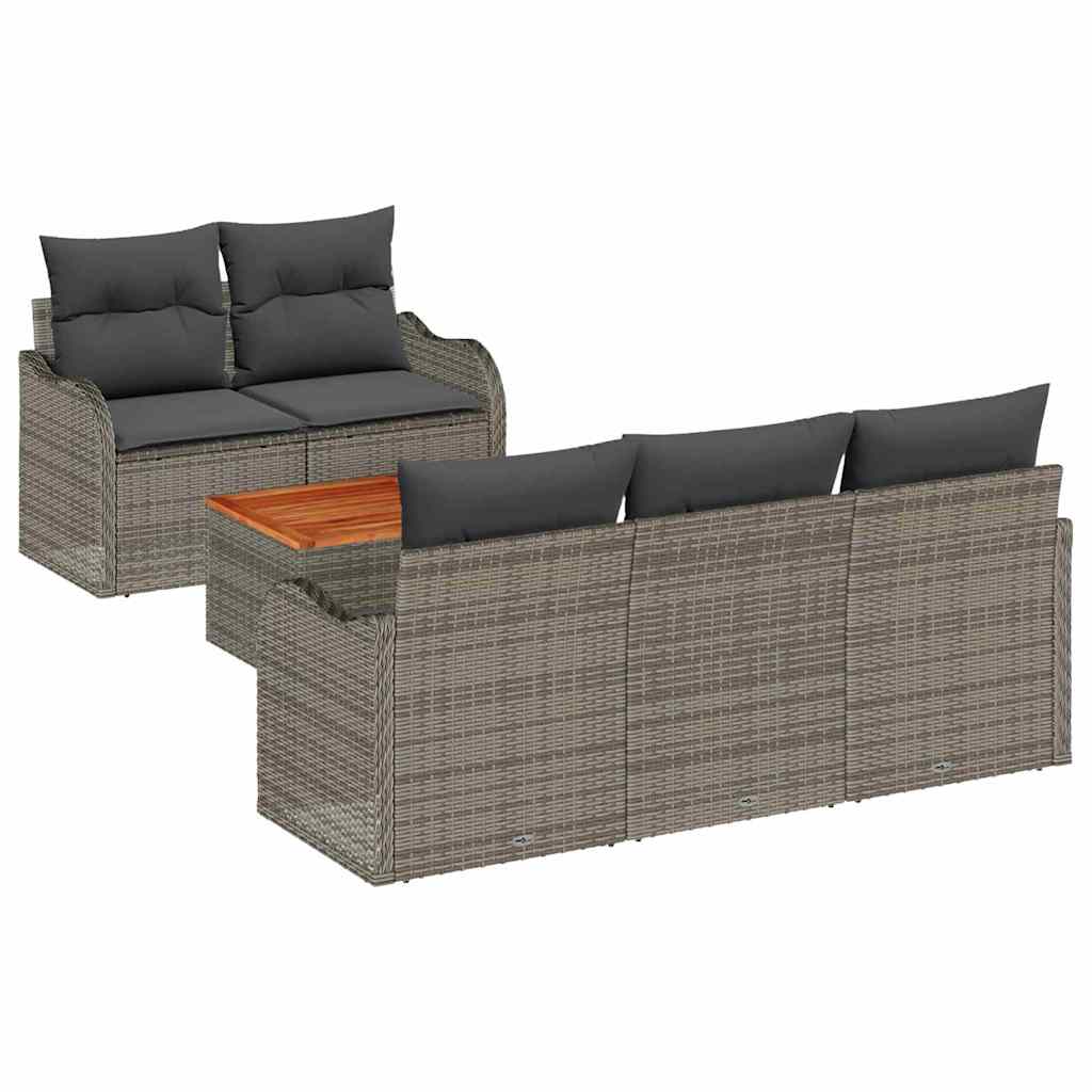 Garden Sofa Set with Cushion 6 pcs Grey Poly Rattan