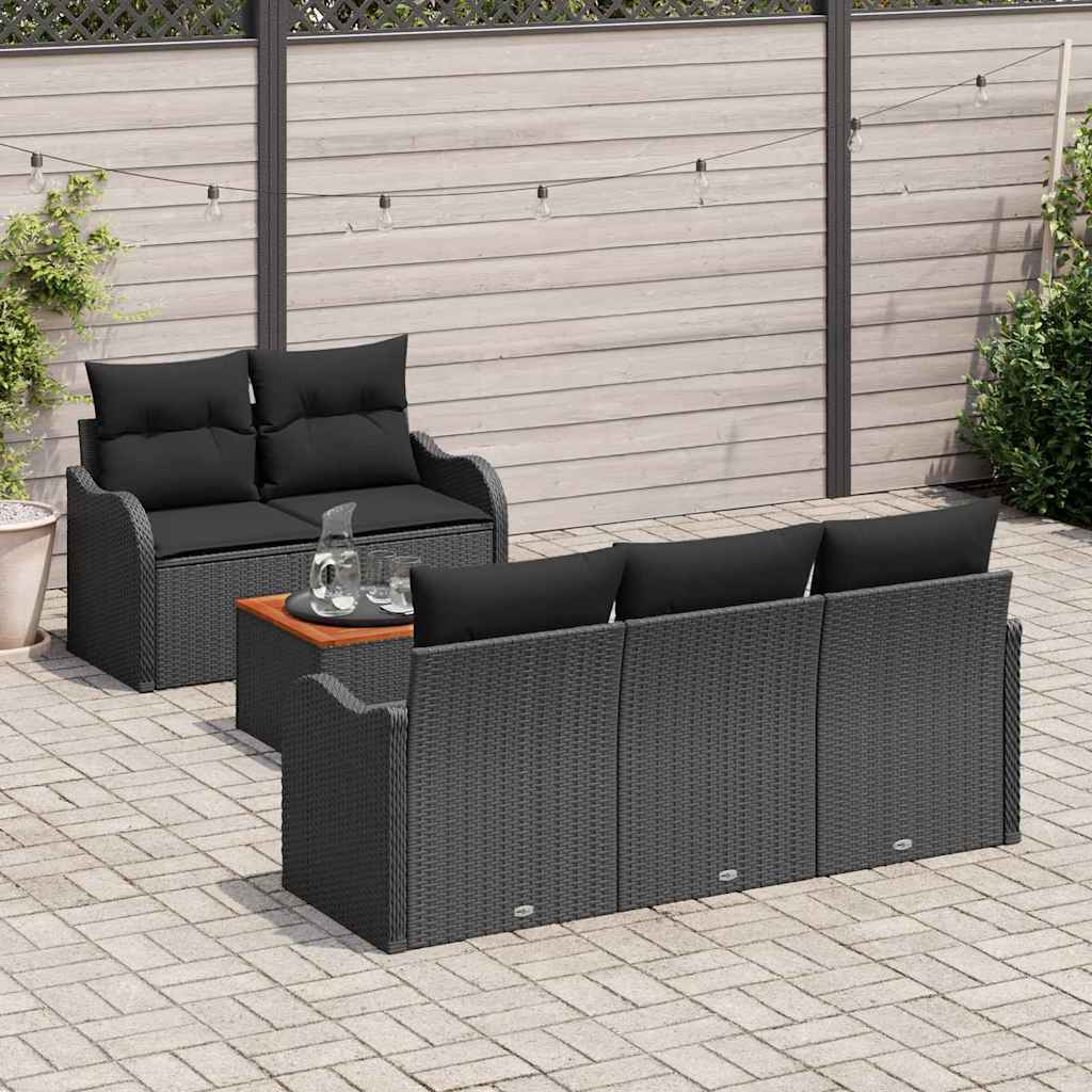 Garden Sofa Set with Cushion 6 pcs Black Poly Rattan