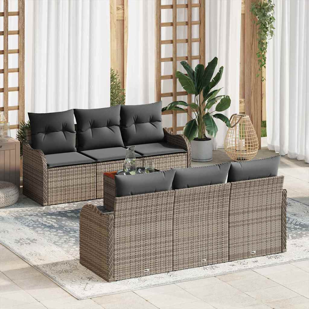 Garden Sofa Set with Cushion 7 pcs Grey Poly Rattan