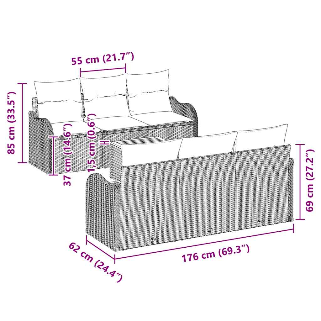 Garden Sofa Set with Cushion 7 pcs Black Poly Rattan
