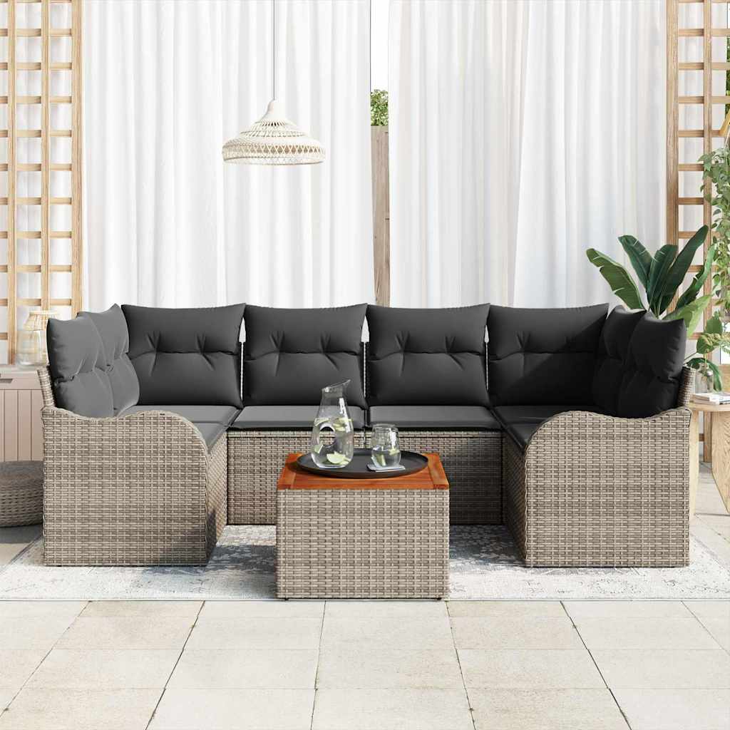 Garden Sofa Set with Cushion 7 pcs Grey Poly Rattan