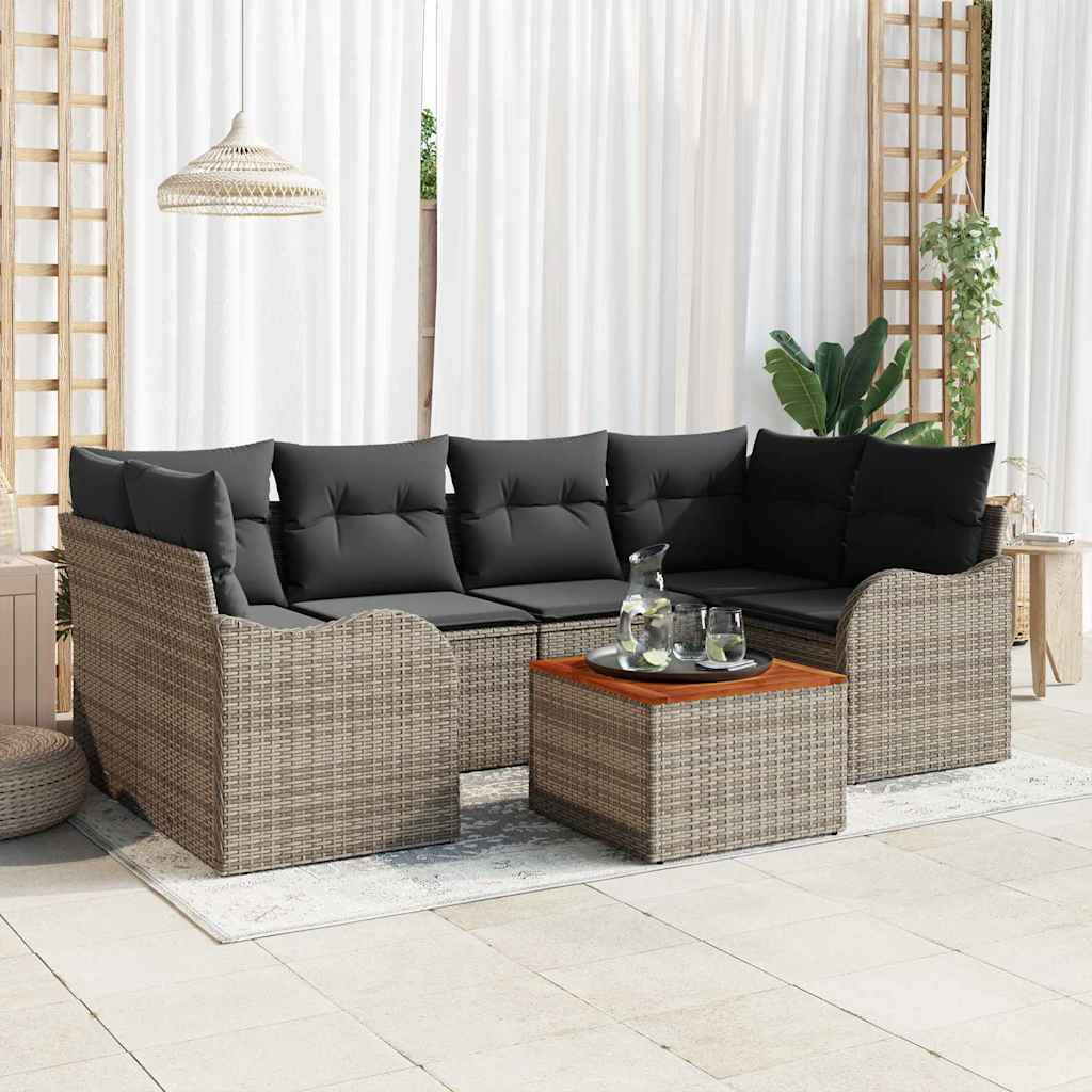Garden Sofa Set with Cushion 7 pcs Grey Poly Rattan