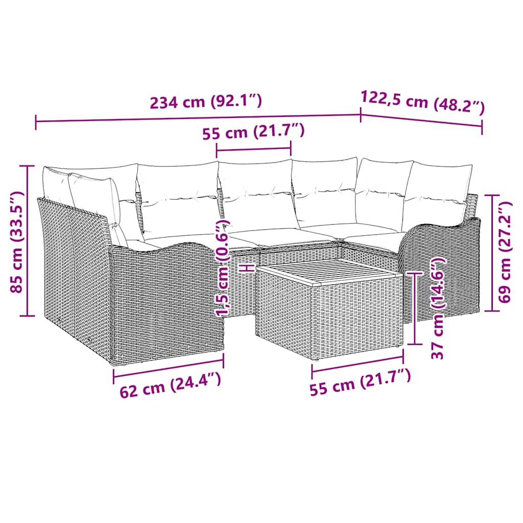 Garden Sofa Set with Cushion 7 pcs Black Poly Rattan