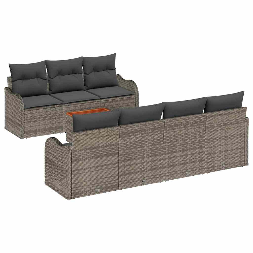Garden Sofa Set with Cushion 8 pcs Grey Poly Rattan