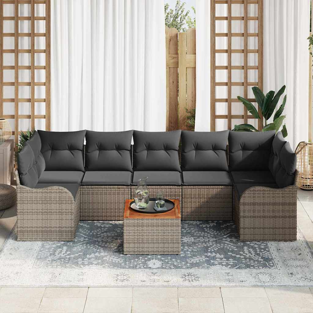 Garden Sofa Set with Cushion 8 pcs Grey Poly Rattan