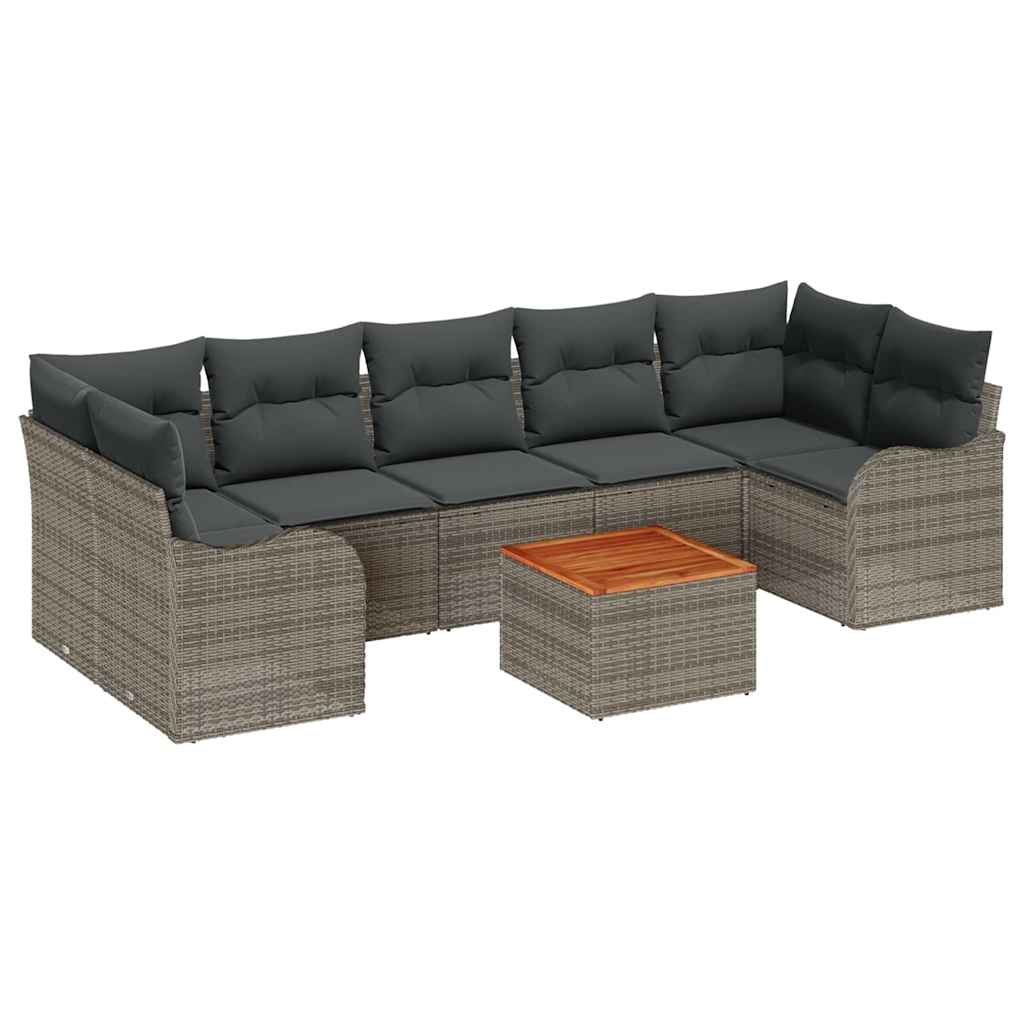 Garden Sofa Set with Cushion 8 pcs Grey Poly Rattan